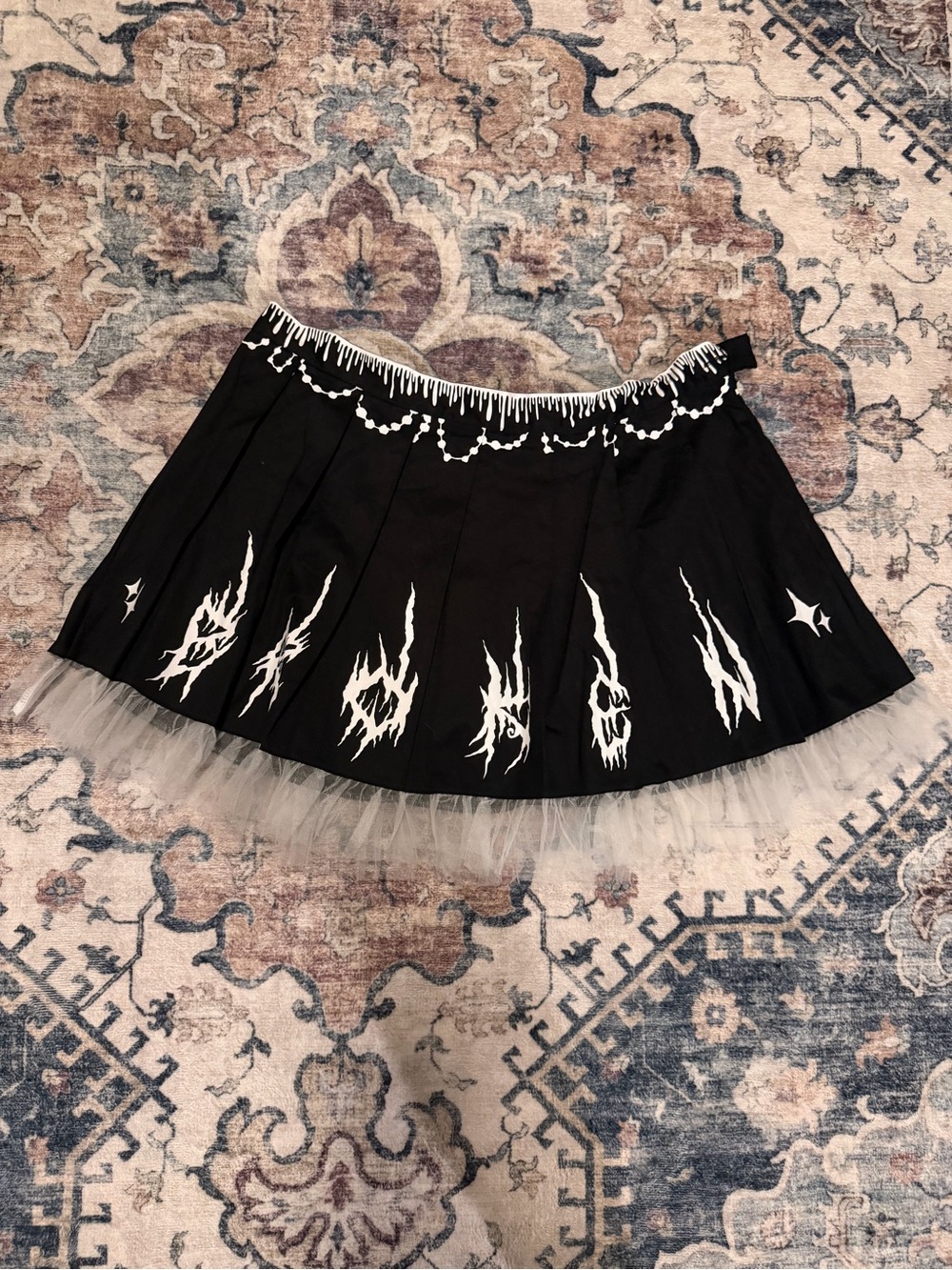 Dolls Kill Black “Broken” Pleated Tulle Hem Skirt